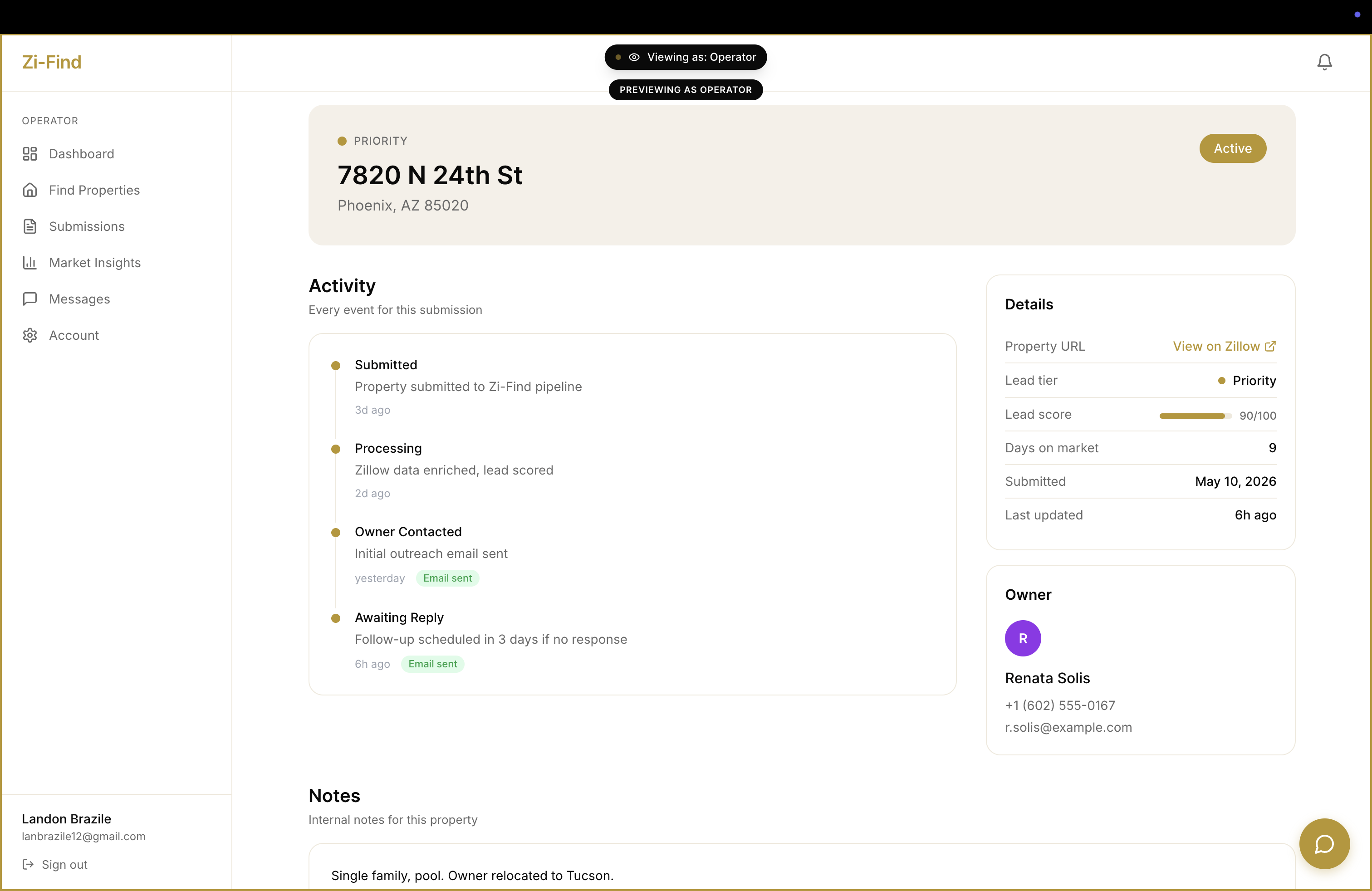 Zi-Find submission activity timeline
